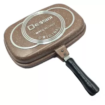 Tigaie Dubla Dessini Grill Dreptunghiulara Aluminiu Interior Antiaderent Garnitura Silicon 36 cm Maro 