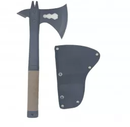 Topor autoaparare 33cm 2 taisuri maner cauciuc model cu lant maro 
