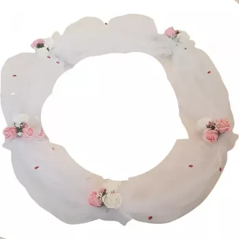 Tul pentru decor cristelnita 15 trandafiri sapun roz si albi 261 cm 