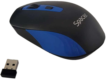 Mouse spacer pc sau nb wireless 2.4ghz optic 1600 dpi butoane/scroll 4/1 negru cu albastru baterii incluse 2x aaa 