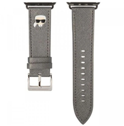 Curea Karl Lagerfeld Saffiano Karls Head compatibila cu Apple Watch 38mm / 40mm Argintiu 