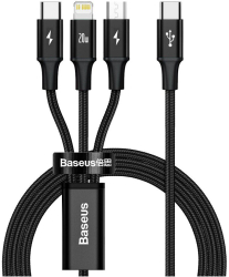Cablu de date Baseus 3 in 1 Type-C la MicroUSB+tip Lightning+Type-C PD 20W 1.5m Black