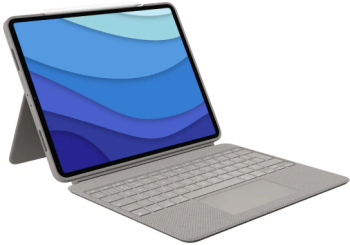 Husa Logitech Combo Touch cu tastatura si trackpad detasabile pentru iPad Pro 12 9 inch Gen 5 si 6 UK Gri Nisip 
