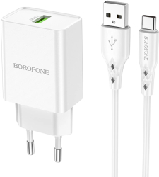 Incarcator Retea Borofone BN5 Sunlight White QC 3.0 18W cablu USB la Type-C inclus