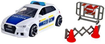 Masina de politie Dickie Toys Audi RS3 1:32 15 cm cu lumini sunete si accesorii