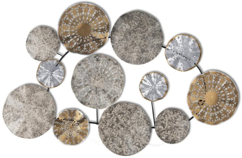 Panou metalic decorativ perete 3D Deco Art Studio Casa 84 x 63 cm Round Decor Argintiu