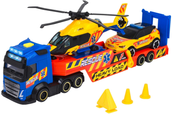 Set Dickie Toys Rescue Transporter 40 cm cu camion masina elicopter si accesorii 