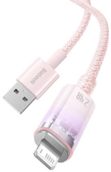 Cablu de incarcare rapida USB-a la seria Lightning Explorer 1m 2.4a roz 