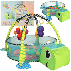 Saltea de activitati educational 3 in 1 tarc loc de joaca cu 30 bile colorate model broasca testoasa 