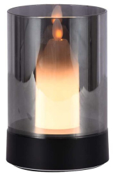 Lampa led cu acumulator Sticla fumurie efect flacara USB-C 2 W 110 lm lumina calda 3000K 2400 mAh 