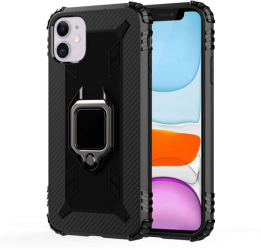 Husa Lemontti Carbon Fiber Rotating Ring Holder compatibila cu iPhone 12 Mini Black 