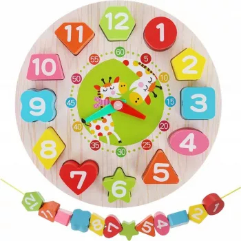 Ceas educativ pentru copii puzzle lemn cifre limba engleza +3 ani 