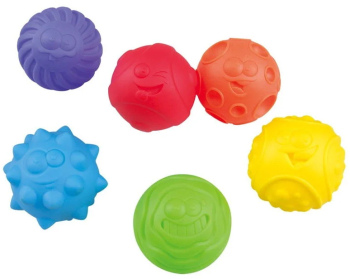 Jucarie senzoriala bebelus - Set 6 mingiute colorate cu texturi diferite Rainbow Play 