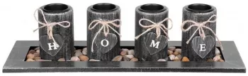 Suport 4 lumanari model HOME lemn si pietre naturale negru 39x12.5x10 cm Magic Home 