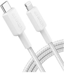Cablu alimentare si date Anker USB Type-C (T) la Lightning (T) 1.8m rata transfer 480 Mbps invelis nylon braided alb 