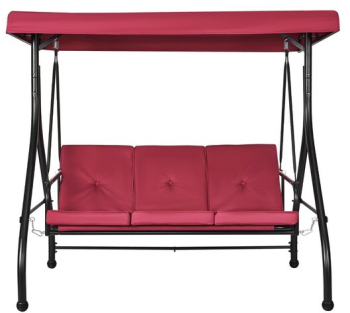 Leagan pentru gradina 3 locuri Rabatabil Rosu/Negru Otel panza Oxford 1850× 1170× 1770 mm max 340 kg Perne detasabile