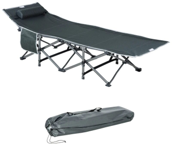 Pat pliabil camping gradina pescuit material Oxford cu buzunar lateral tetiera geanta gri max 150 kg 188x64.5x53 cm 