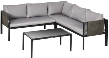 Set mobilier gradina/terasa gri si negru 1 masa 2 canapele Kayden 