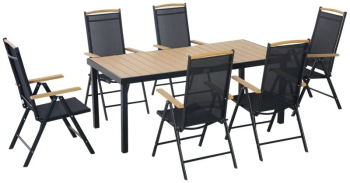 Set mobilier gradina/terasa negru si stejar 1 masa 6 scaune Abigail