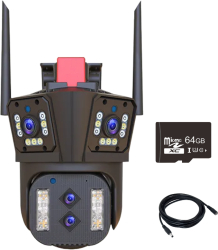 Camera de supraveghere tripla WiFi IARMAC 16Mp 10X Zoom Optic exterior/interior Ultra HD rotire 360 grade leduri lumina comunicare bid