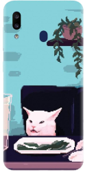 Husa din silicon compatibila cu Samsung Galaxy A20 - model Pixel Art Cat Meme 