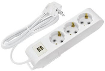 Prelungitor 3 locasuri Lungime 7 m Alb Schuko IP20 2 x USB 