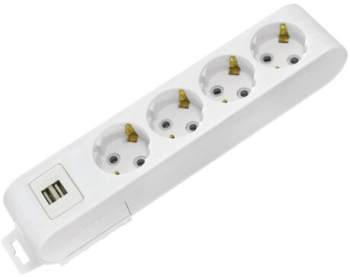 Prelungitor 4 locasuri Alb fara cablu Schuko IP20 2 x USB 