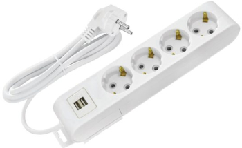 Prelungitor 4 locasuri Lungime 3 m Alb Schuko IP20 2 x USB 