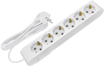 Prelungitor 6 locasuri Lungime 5 m Alb Schuko IP20 