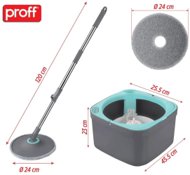 Set Mop cu Galeata Rotativ Triton dimensiuni 30x30x18cm culoare Gri/Turcoaz 