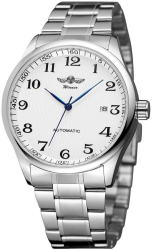 Ceas barbatesc clasic marca Forsining mecanism automatic cu calendar bratara din otel inoxidabil argintie 