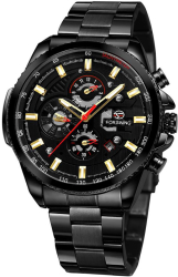 Ceas barbatesc Forsining model sport bratara neagra din otel inoxidabil mecanism automatic calendar complet 