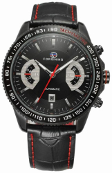 Ceas barbatesc Forsining model sport curea din piele neagra mecanism automatic calendar complet + cutie cadou 