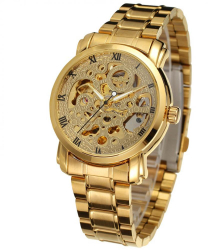 Ceas barbatesc Winner Gold Schelet automatic curea din otel inoxidabil stil Fashion + cutie cadou 