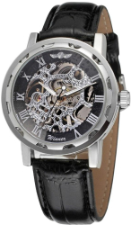 Ceas barbatesc Winner schelet negru curea din piele neagra mecanism automatic-mecanic stil Fashion + cutie 