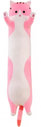 Jucarie de plus pisica lunga tip perna umplutura hipoalergenica lungime 50 cm culoare roz 