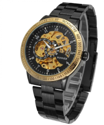 Noul schelet de lux de la Winner bratara din otel inoxidabil neagra rezistent la zgarieturi automatic + cutie 
