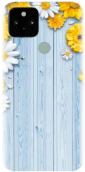 Husa din silicon compatibila cu Google Pixel 5 - model Sunflower On Blue Wood 