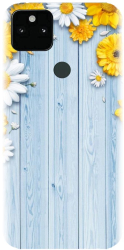 Husa din silicon compatibila cu Google Pixel 5XL - model Sunflower On Blue Wood 