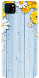 Husa din silicon compatibila cu Huawei Y5p - model Sunflower On Blue Wood 