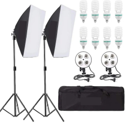 Kit de 2 softboxuri soclu de 4 becuri 2 trepiezi reglabili 200 cm 8 becuri de 85W geanta de transport inclusa 
