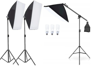 Kit de 3 softboxuri cu macara ajustabila 3 trepiezi reglabili 200 cm 3 becuri 45W 