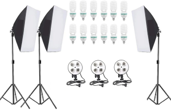 Kit 3 softbox cu soclu pentru 4 becuri si 12x bec foto 85W Negru 