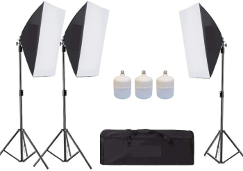 Kit de 3 softboxuri 3 trepiezi reglabili 200 cm 3 becuri LED 50W geanta de transport inclusa 