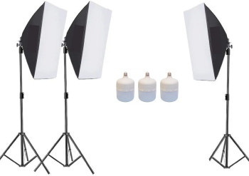 Kit de 3 softboxuri 3 trepiezi reglabili 200 cm 3 becuri LED 50W 