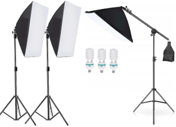 Kit de 3 softboxuri cu macara ajustabila 3 trepiezi reglabili 200 cm 3 becuri 85W 