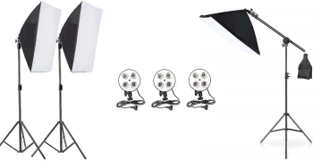 Kit de 3 softboxuri cu macara soclu de 4 becuri 3 trepiezi reglabili 200 cm fara becuri 