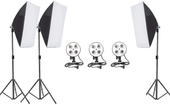 Kit de 3 softboxuri soclu de 4 becuri 3 trepiezi reglabili 200 cm fara becuri 