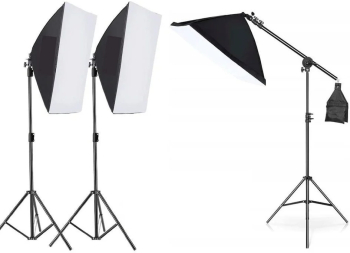 Kit de 3 softboxuri cu macara ajustabila 3 trepiezi reglabili 200 cm fara becuri 