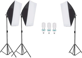 Kit de 3 softboxuri 3 trepiezi reglabili 200 cm 3 becuri 85W 